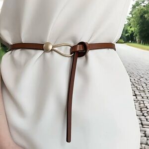 Trendy Knotted Thin Skinny Belt‎ Classic Solid Color Faux Leather One Size
